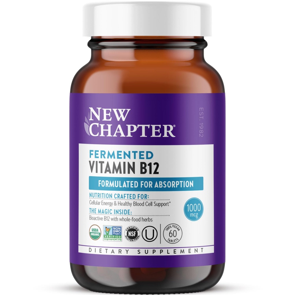 新しい章発酵ビタミンB12 1,000 mcg、USDA Organic、細胞エネルギー+健康な血球のための1日、認定ビーガン、グルテンフリー - 60カウント