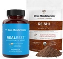 本物のキノコ RealRest(60ct)カプセルとReishiキノコパウダー(45サービング)バンドル - 長寿のためのキノコサプリメント、毎日の免疫サポート、改善された睡眠とリラックス - ビーガン、非GMO