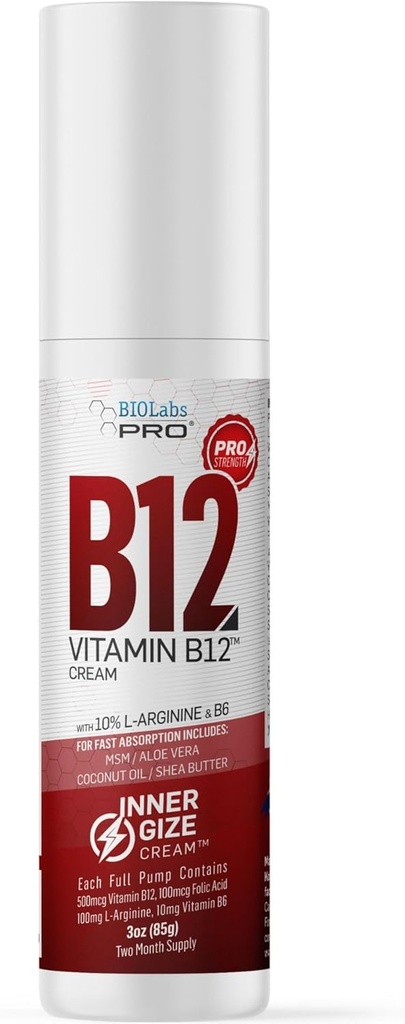 BIOLABSの専門の内部B12のクリーム-すべての自然なTopical B12 w/B6及び10% L-Arginine -高度の神経学及びプレワークアウト サポート-専門の等級のメチルB12 - B6