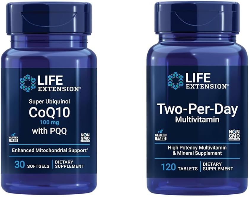 ライフエクステンションスーパーUbiquinol CoQ10 100mg 30 Softgels 2日高効力120タブレットマルチビタミンとセルラーエネルギーサポートバンドル