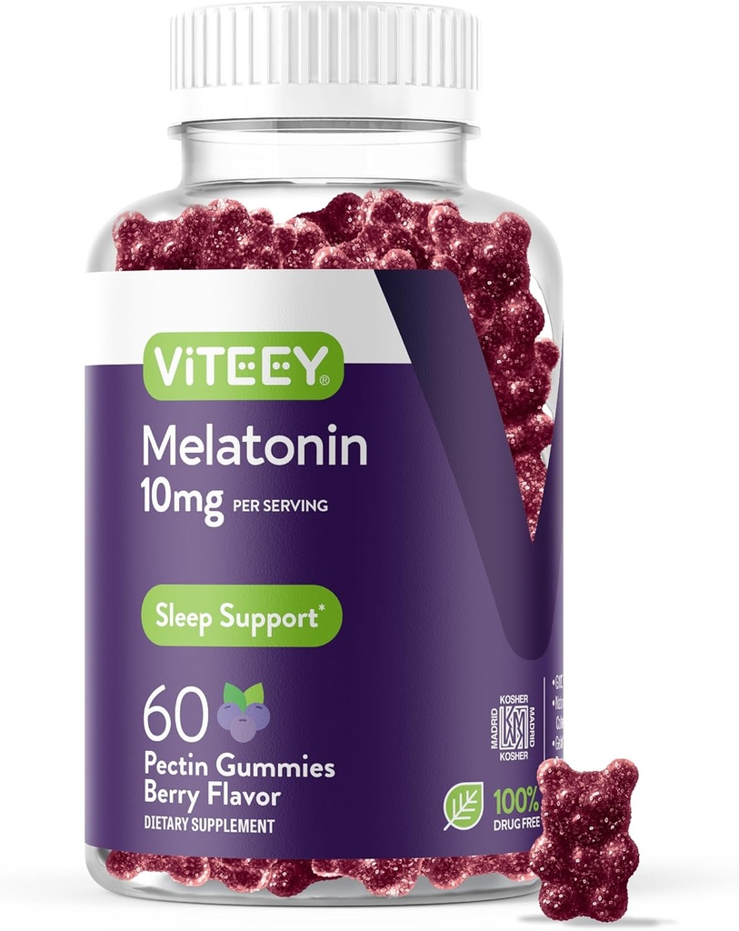 Viteey Melatoninグミー10mg - 大人の余分な強さMelatoninのための睡眠のグミー - ビーガン、GMOフリー、グルテンフリー - 60カウント