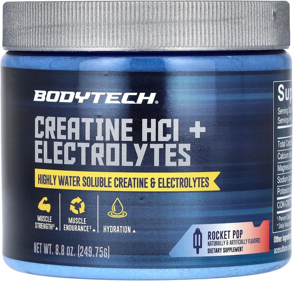 BODYTECHのクレアチンHCl +電解液は、非常に水溶性およびバイオ利用できるロケットポップ(8.8 oz./75のサービング)を粉にします