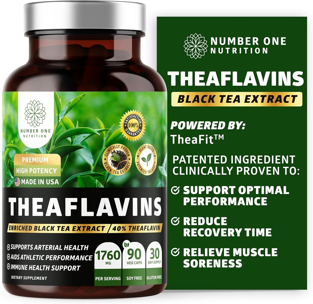 N1 Nutrition Premium Theaflavins Black Tea Extract [40% Theaflavins] Powered by TheaFit™ to Support Exercise Performance and Reduce Recovery Time, 90 Veg Caps