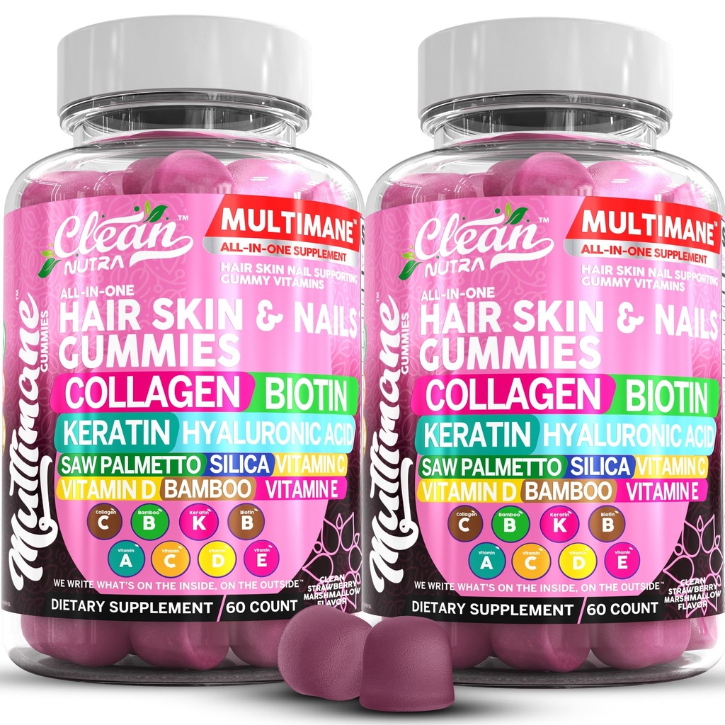 BiotinのケラチンのHyaluronicの酸のタケ ビタミンA CのビタミンDのビタミンE FolateのMultimaneのコラージュのグミーはきれいなNuttraによるパルメットのシリカB3のビタミンの毛皮および釘のグミーを見ました