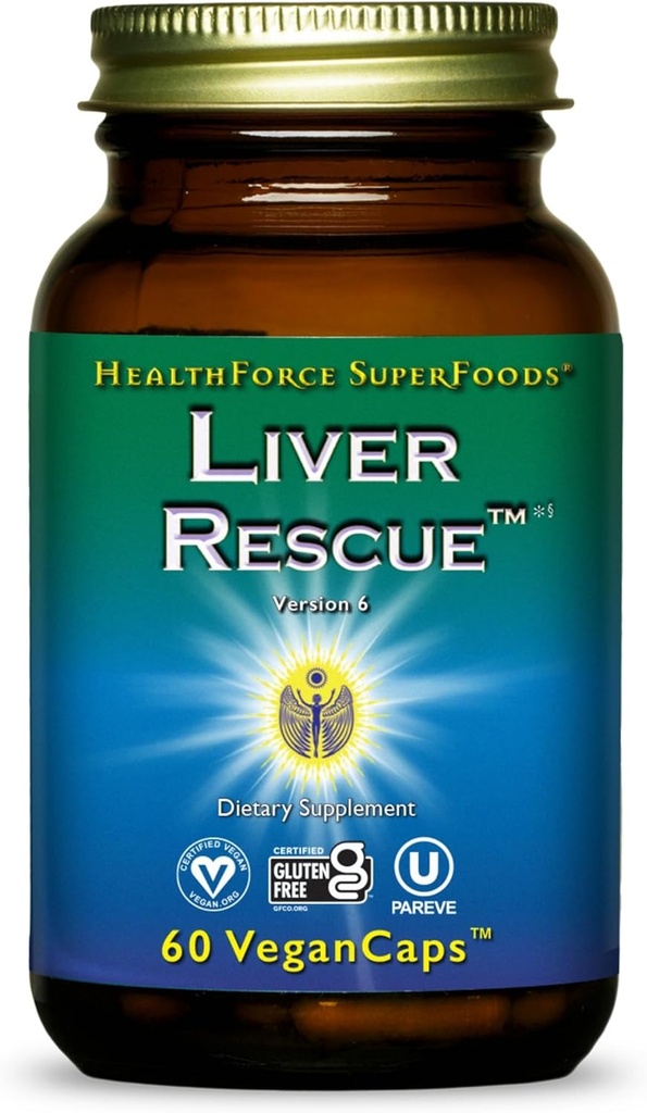 HealthForce SuperFoods Liver Rescue - 自然な肝臓のクレンジング - 乳牛とタンポポロンの根付き - グルテンフリー&ビーガン - 60カプセル