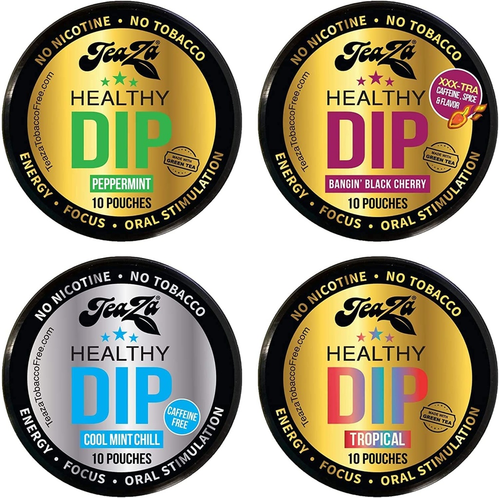 ニューティーザハーブエナジーポーチミックス(4パック)ペパーミント - トロピカル - クールミントチルバンギングブラックチェリー