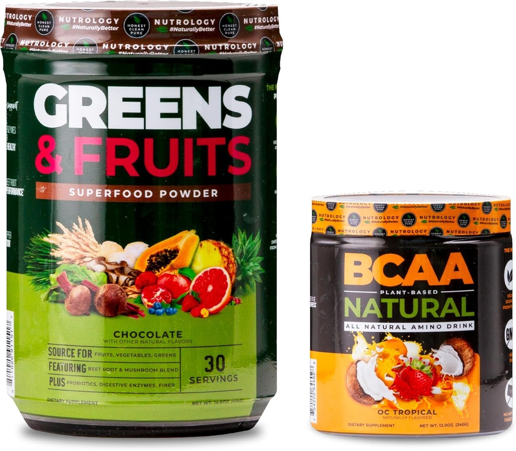 Nutrology Greens&Fruits Powder-Naturally Sourced Superfood, Chocolate (30サービング) BCAA Natural, Plant based BCAA Powder, Orange Coconut Flavor (30サービング)