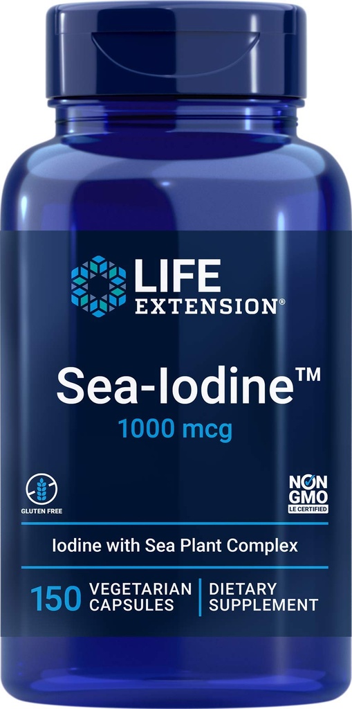 ライフエクステンションシーヨウ素カプセル、1000 mcg、150 ベジキャップ、ケルプとブラッドダーワックのナチュラルイオダインサプリメント