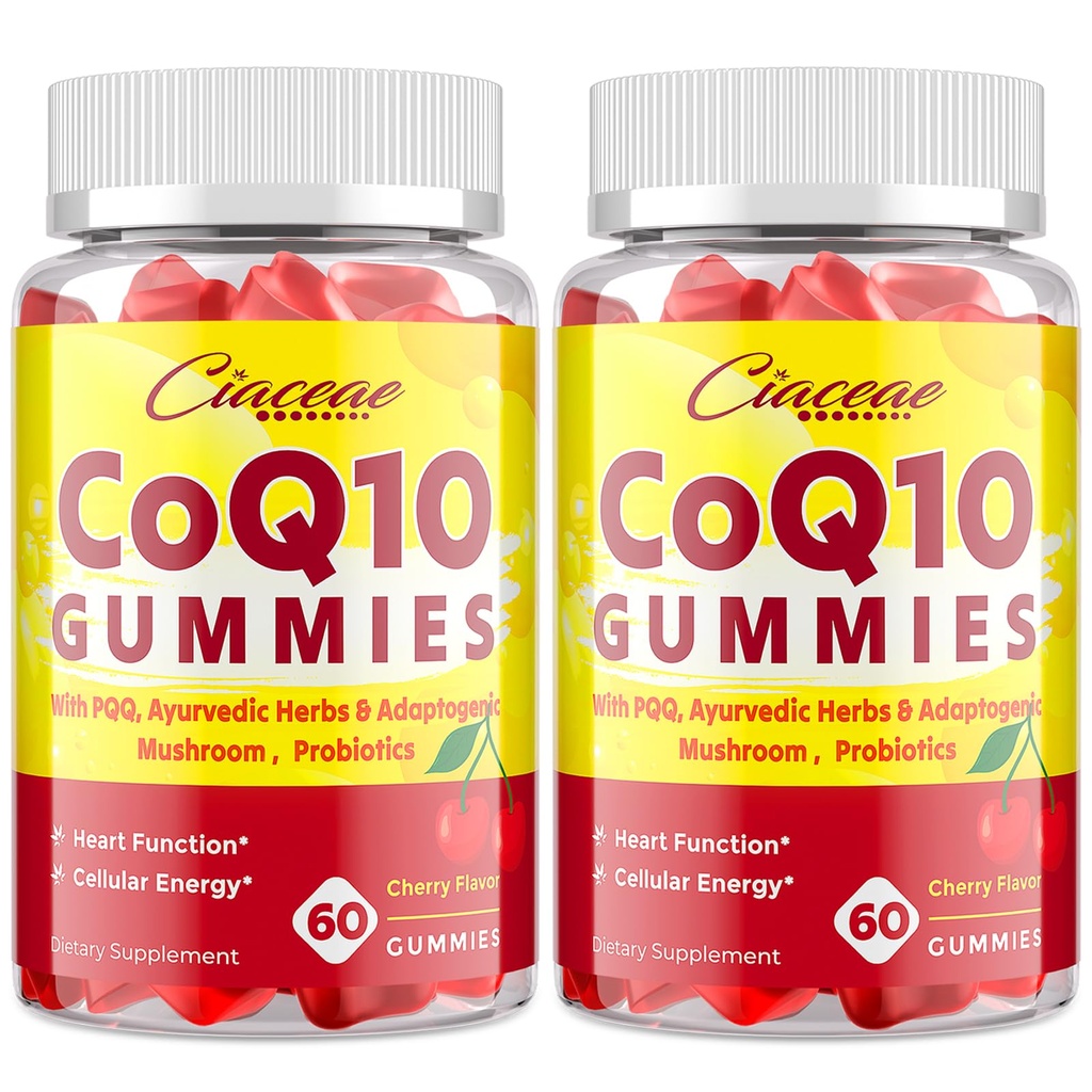 PQQ - 400 MG Coenzyme Q10の高い効力のCoQ10のグミー、Ayurvedicハーブ、心のための適応性のきのこのブレンド及びプロバイオティクス、頭脳、エネルギー、免除、チェリーの味、120のビーガンのグミーと高められる