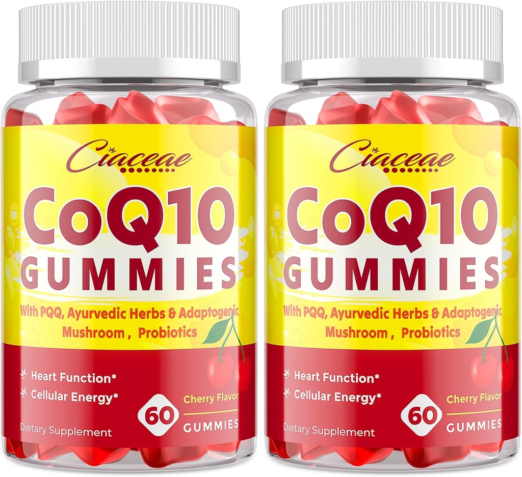PQQ - 400 MG Coenzyme Q10の高い効力のCoQ10のグミー、Ayurvedicハーブ、心のための適応性のきのこのブレンド及びプロバイオティクス、頭脳、エネルギー、免除、チェリーの味、120のビーガンのグミーと高められる