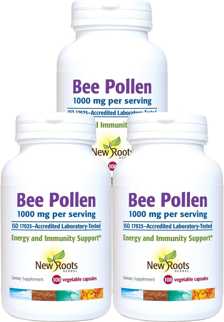 NEW ROOTS HERBAL Bee Pollen Capsules 1000mg | All Natural Bee Pollen Supplement (100 Count x 3) Rich in Minerals, Vitamins & Essential Amino Acids for Antioxidant Support and Bee Vitality
