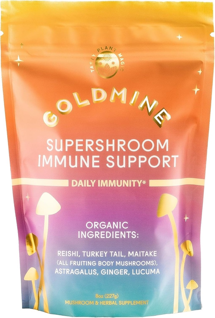 GoldmineのSupershroomの機能性力のReishiのきのこの補足、グルテンフリーの強力な適応物質のビーガン 脳の補足-免除サポートの粉(227grams (8oz)、袋)