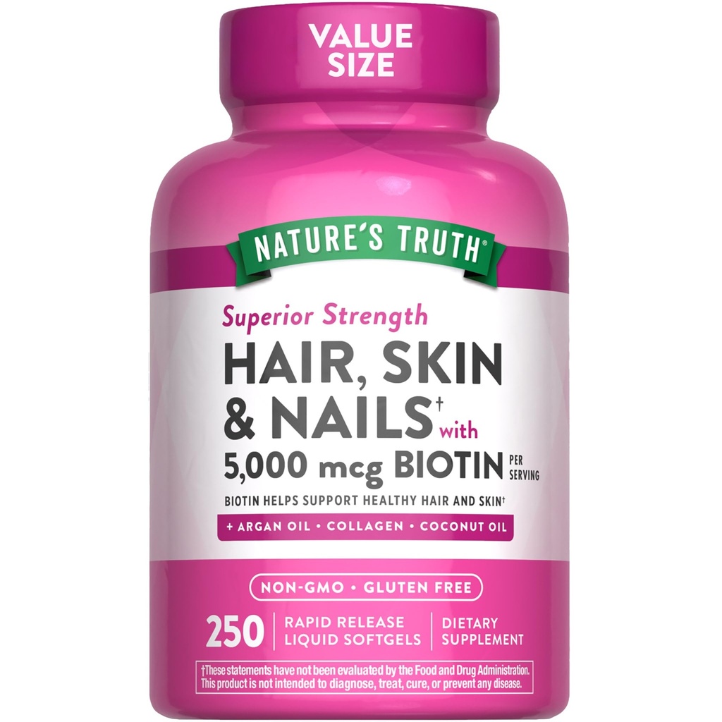 自然の真理の髪、肌、爪のビタミン | 5000mcg | 250Softgels | コラーゲン、ビオチン、ココナッツオイルが含まれています | 女性と男性のための非GMO&グルテンフリーサプリメント