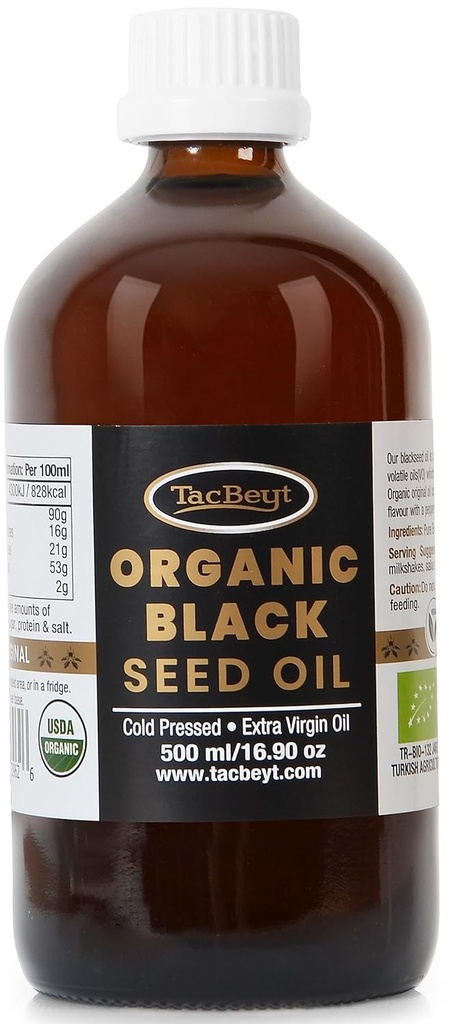 TacBeytブラックシードオイル、オーガニックコールドプレス液、2%Thymoquinone、100%オリジナルトルコブラックシードオイル、USDA認定、グルテンフリー、非GMO、コールドプレス、(オリジナル16.90 Fl Oz)