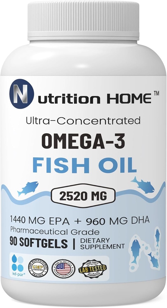 トリプル強度オメガ3フィッシュオイル3000mg EPA&DHA、オメガ3脂肪酸2520mgの1440mg EPA + 960mg DHA最高のエッセンシャル脂肪酸プレミアムバープレスSoftgelサプリメント(90)