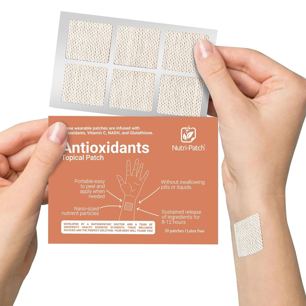 NUTRI-PATCHの酸化防止剤のTopicalパッチ、ビタミンC、グルタチオン、Coenzyme Q10、NAC、30の計算と注入される