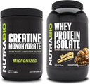 NutraBioのクレアチンの一水化物、不燃性、500gおよびWheyの蛋白質の隔離剤、バニラキャラメル、補足の束-筋肉エネルギー、細い筋肉成長、回復および強さ