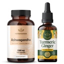 HERBAMAMA Ashwagandhaとターメリックジンジャーキット - 1500 mg Ashwagandha Rootカプセル&ターメリックジンジャーTincture 2 fl oz - ビーガン、非GMO、砂糖&アルコールフリー - 2 パック
