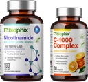 Biophix B-3ニコチンアミド500mg 180 Vcaps - 無料のビタミンC-1000 30錠 - ニコチンアミドナイアシンナチュラルフラッシュフリービタミン式 - 皮膚細胞の健康をサポート