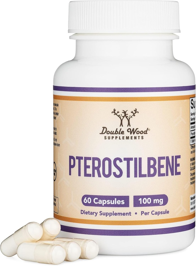 Pterostilbeneサプリメント100mgカプセル(サードパーティテスト済み)60カプセル、Resveratrol、Longevityサポート(非GMO、グルテンフリー)のための抗酸化剤に優れた、ダブルウッド
