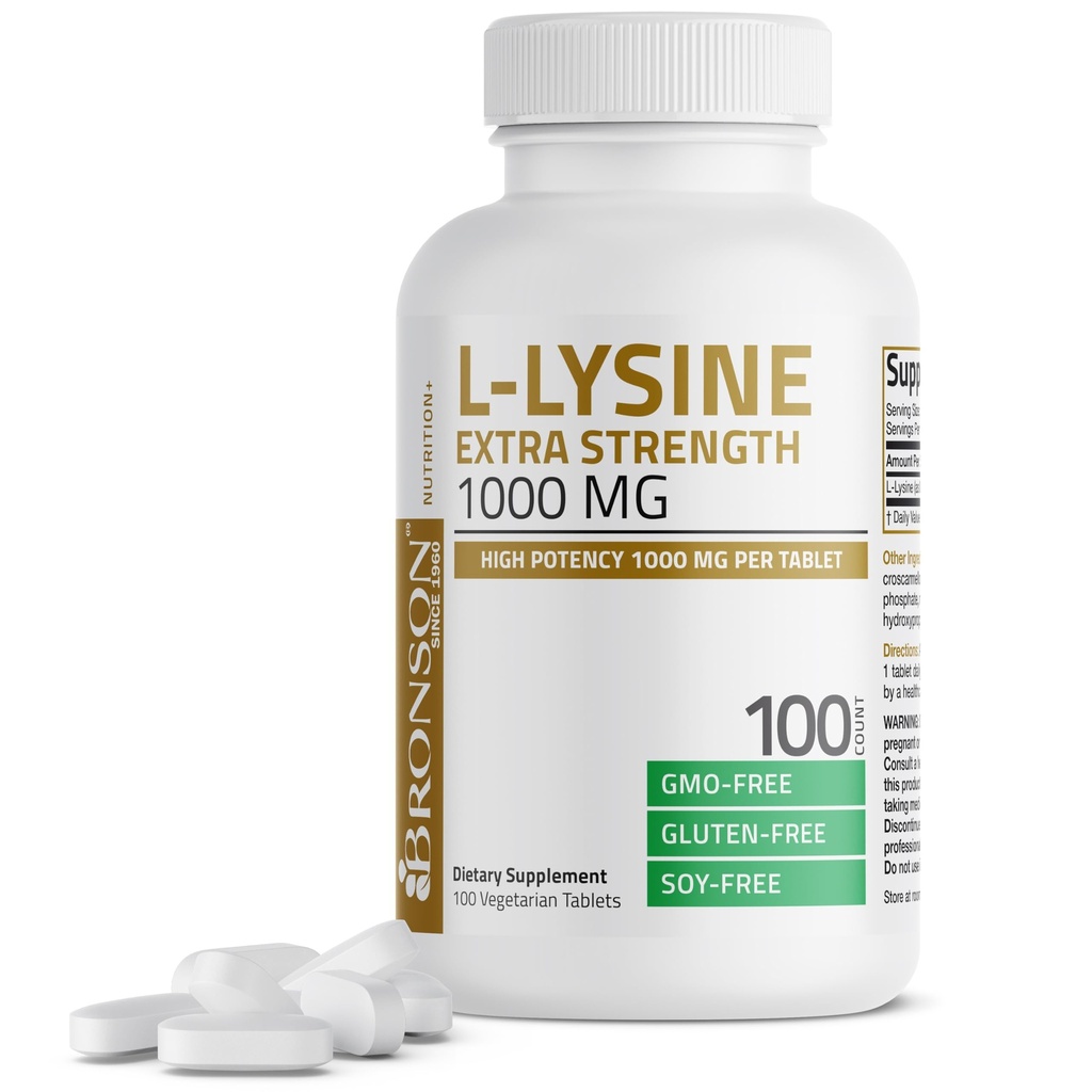 Bronson L-Lysine Extra Strength 1000 MG/タブレット高効力、免疫サポートとサポート コラーゲン合成、非GMO、100 ベジタリアンタブレット