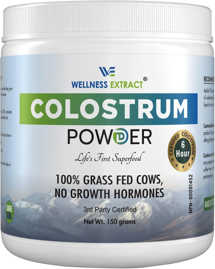 WELLNESS EXTRACT Bovine Colostrum Powder Rich in Protein & Lactoferrin- The True Certified Supplement for Immune Support, Gut Health, Muscle Growth - 150g
