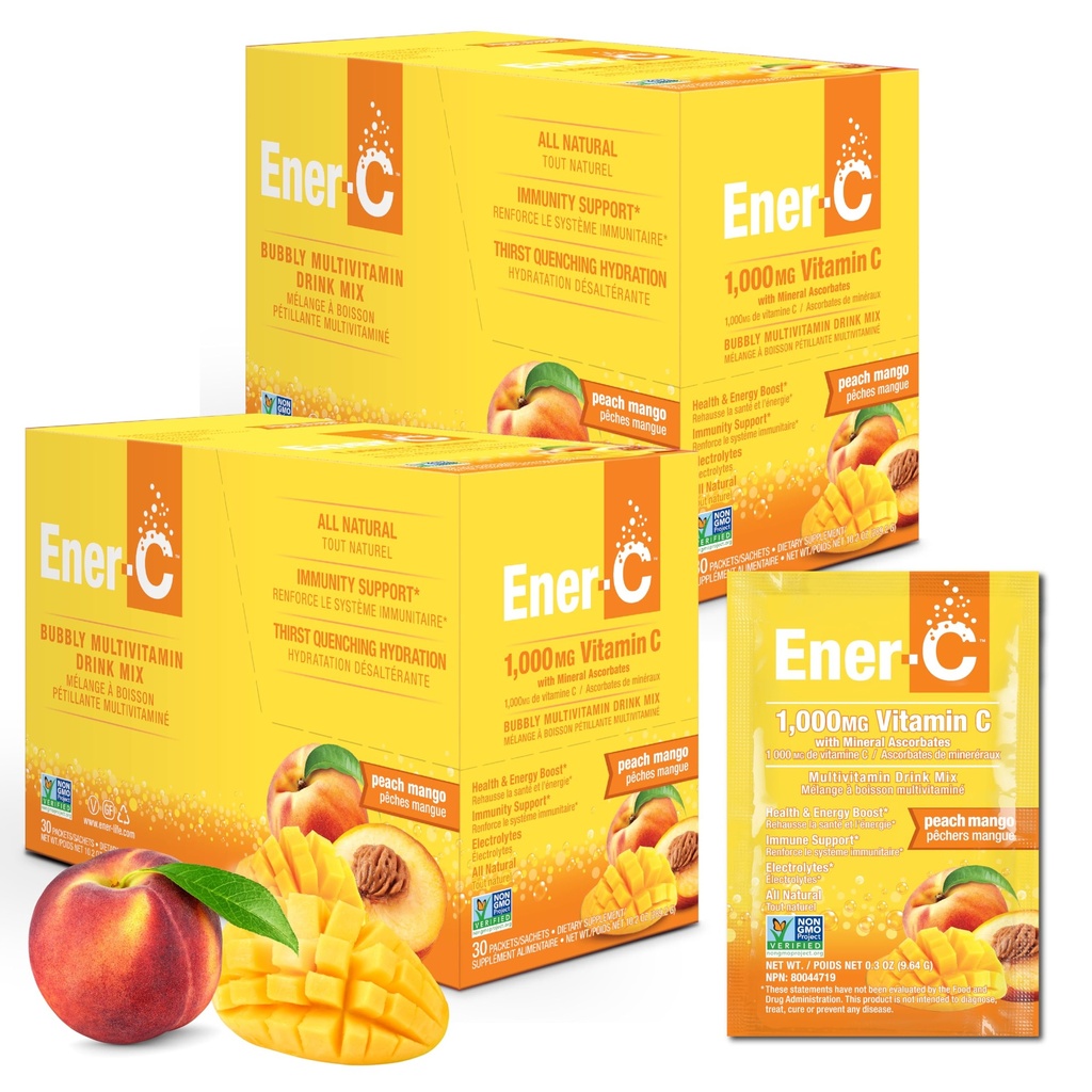 Ener-Cマルチビタミンドリンクミックス - 水、電解質パウダーパケット、ビタミンドリンクミックス、水分補給液ミックス、成人用免疫ブースター、健康なエネルギー - ピーチマンゴー、60カウント