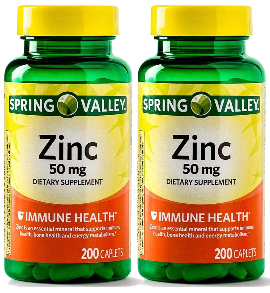 スプリングバレー - 亜鉛50 mg、200 Ct 2パック亜鉛サプリメントスプリングバレーサプリメントは、毎日の摂取に適しています。