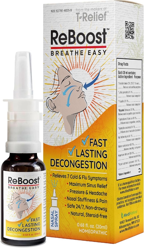 ReBoostの通気性の容易なDecongestionの鼻のスプレーは風邪及びフル シンプトムの救助の自然なホメオパシーの原料はカルムの混雑、頭痛及びSinus圧力を助けます-0.68のoz