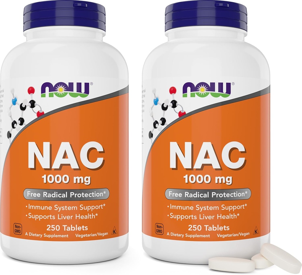 NOW食品NAC 1,000mg、250錠(2パック、NアセチルCysteineサプリメント、1000mg(1グラム)/錠 - ベジタリアン、非GMO