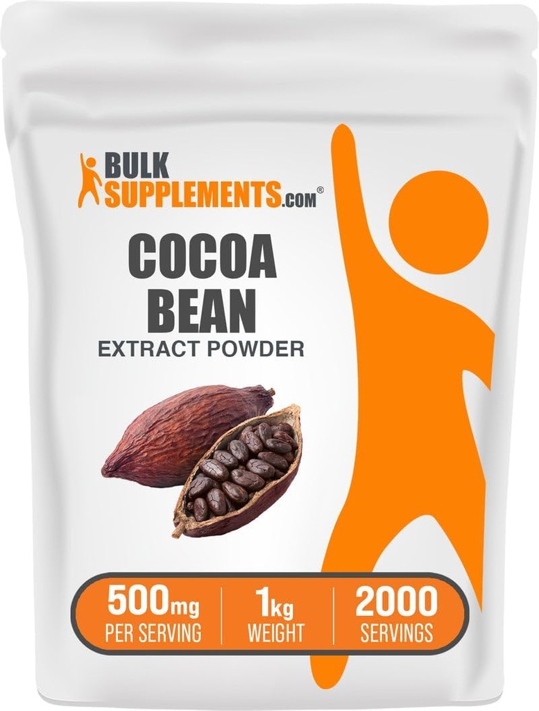 BulkSupplements.com Cocoa豆エキスパウダー - Cocoaサプリメント - 甘味、ビーガン&グルテンフリー、給食当たり500mg、1kg(2.2ポンド)(パッケージ1)