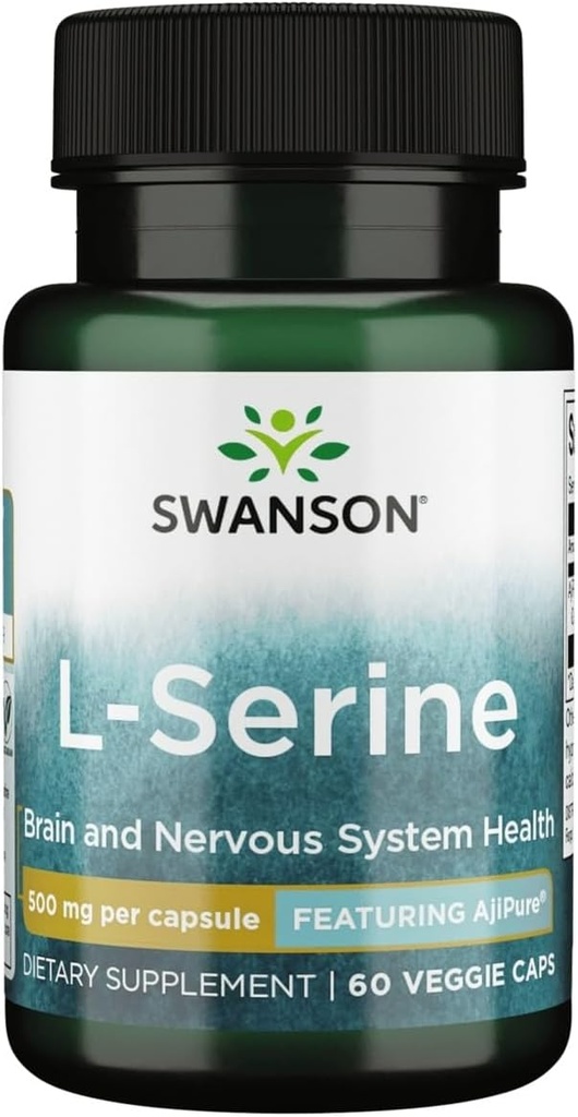 Swanson Ajipure L-Serine Pharmacecal USP Grade High Purity Amino Acid Supplement Cognitive Function Brain Health 500 mg 60 Veggie Capsules
