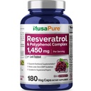 NusaPureレスベラトロール&ポリフェノールコンプレックス1450mg 180ベジタリアンキャップ(非GMO、ビーガン)ビタミンC