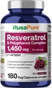 NusaPureレスベラトロール&ポリフェノールコンプレックス1450mg 180ベジタリアンキャップ(非GMO、ビーガン)ビタミンC