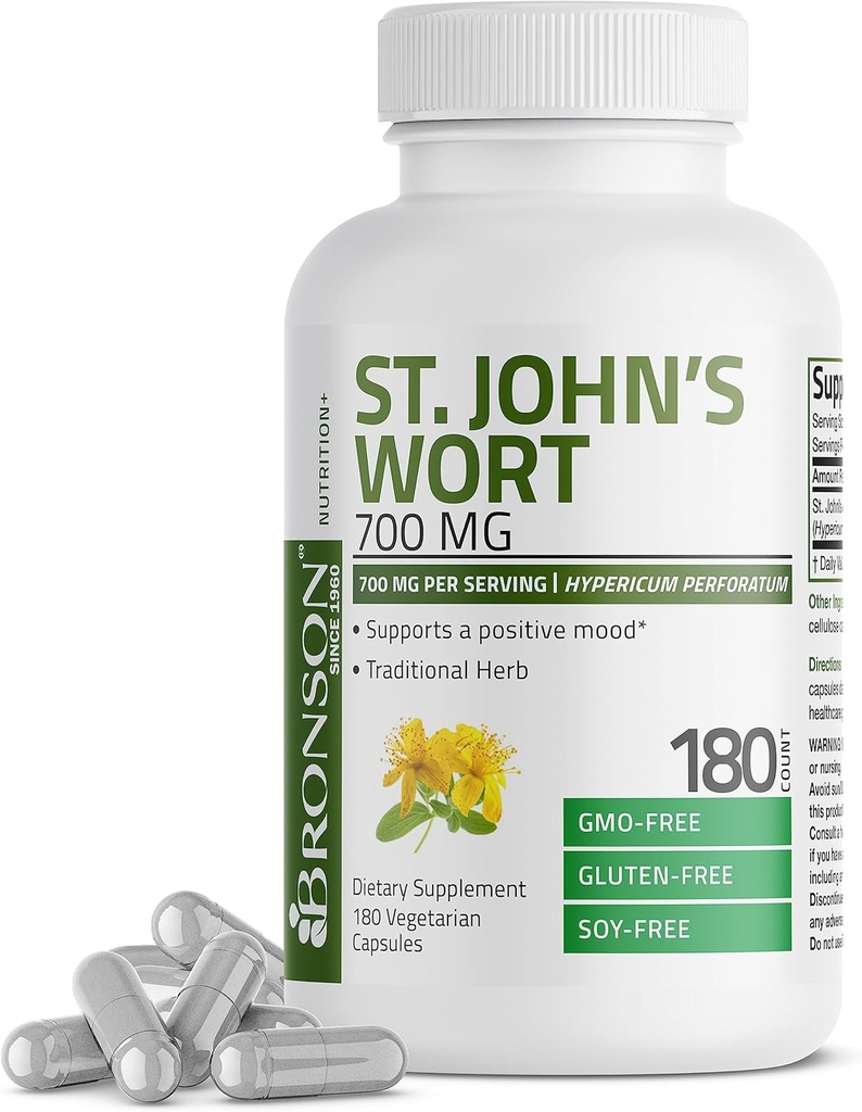 Bronson St. John's Wort 700 MG/サービングHypericum Perforatumは、ポジティブな気分をサポート - Non-GMO、180 ベジタリアンカプセル