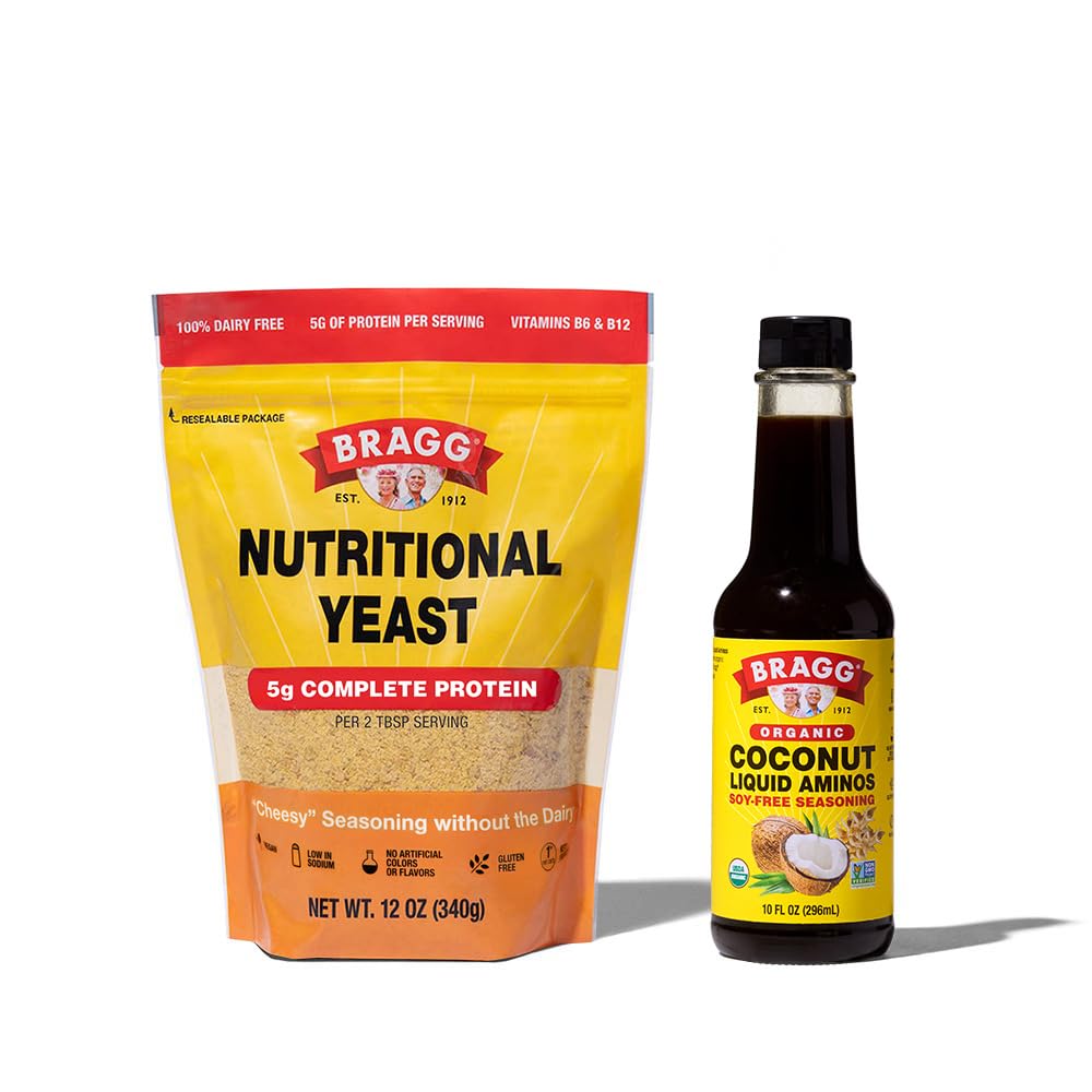 Bragg Premium 12 Ounce Nutritional Yeast調味料ポーチ - ビーガン、グルテンフリーチーズフレークとココナッツアミノミノ、すべての目的調味料、10 Oz、シングル