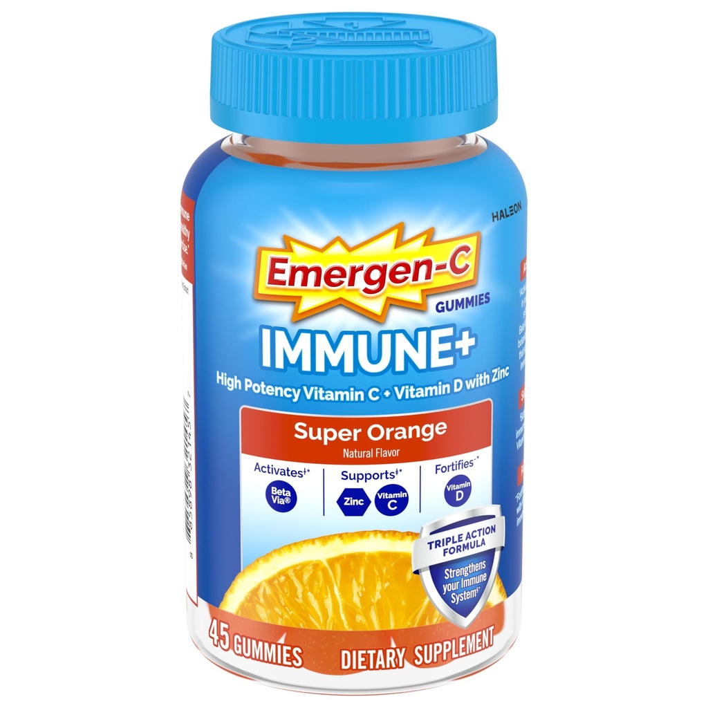 Emergen-C Immune+トリプルアクション免疫サポートグミ、BetaVia(R)、1000mgビタミンC、ビタミンB、ビタミンD、抗酸化剤、スーパーオレンジ - 45