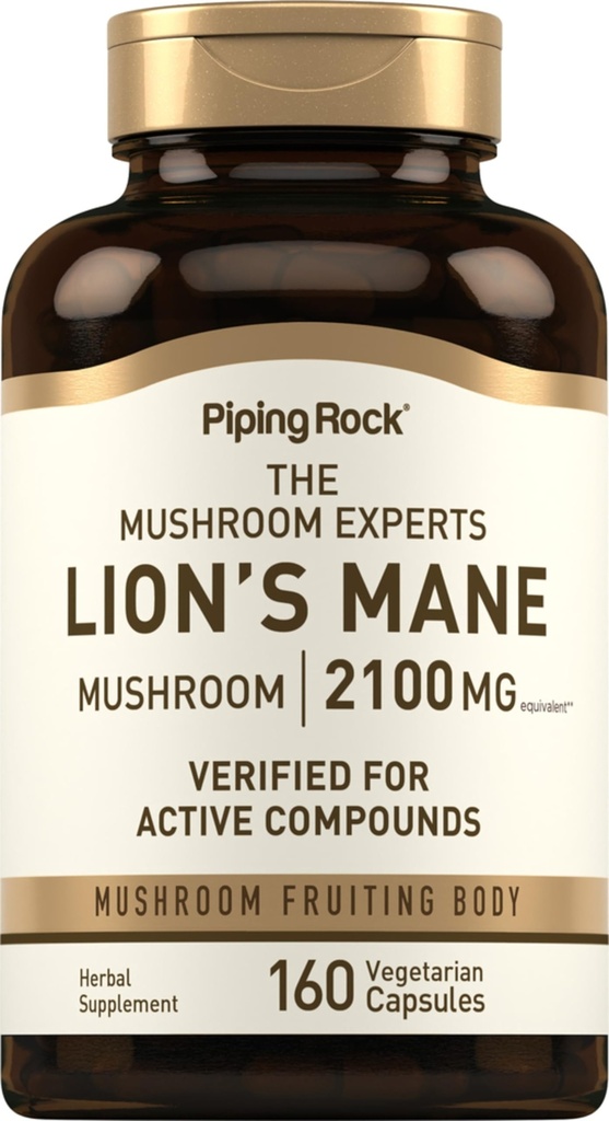 パイピング・ロック・ライオンズ・マネ・マッシュルーム サプリメント | 2100mg | 160 Capsule | レディース・男性向けエキス | ベジタリアン・非GMO・グルテンフリー対応商品