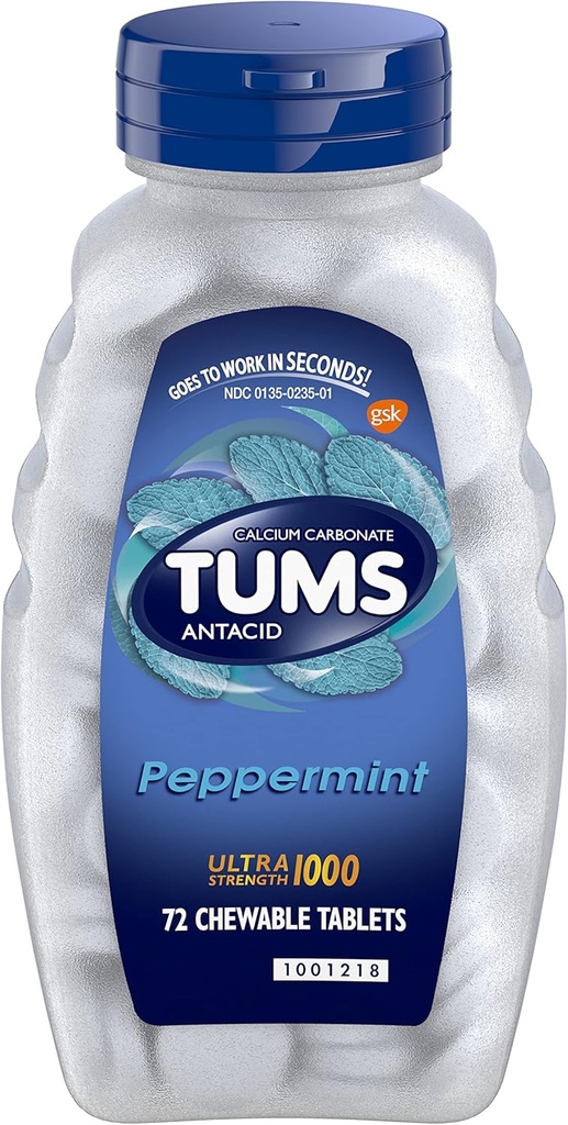 TUMS の心焼けの救助、ペパーミントのための超強さのChewable の蟻酸のタブレット - 72 の計算