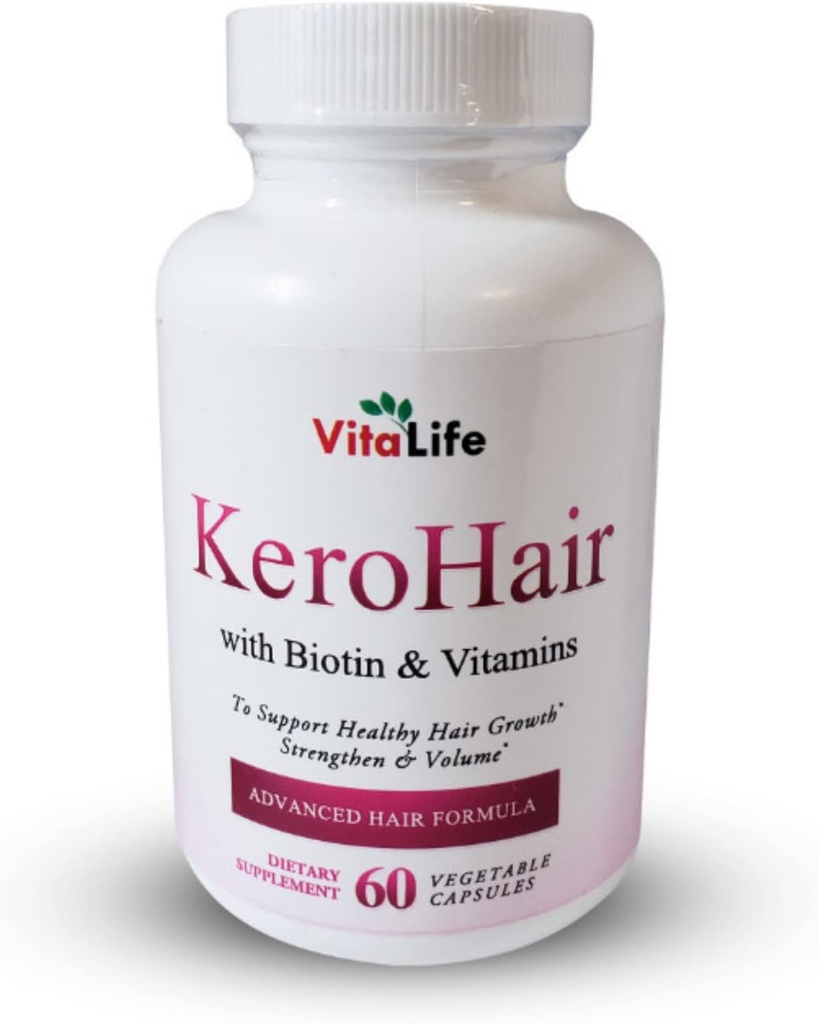 KeroHair ビタミンとビタミンとバイオチン I 60 カプセルの完全サプリメント - 毛損失を防ぐ | 承認済み* エキストラビオチンとビタミン B で豊富に