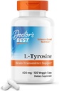 Doctors Best L-Tyrosine, 500 mg, Brain Transmitter Support, Non-GMO, Gluten Free 120 Veggie Caps