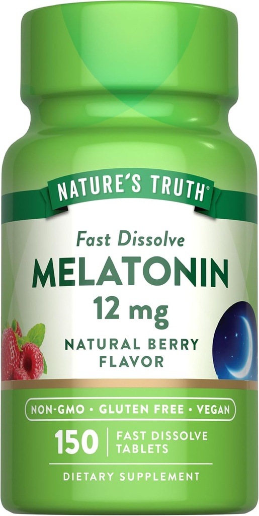 Nature's Truth Melatonin 12 mg | 150錠 | クイック・ディスソルブ | ナチュラルベリー・フレーバー | ヴィーガン・非GMO・グルテンフリー 大人のサプリメント