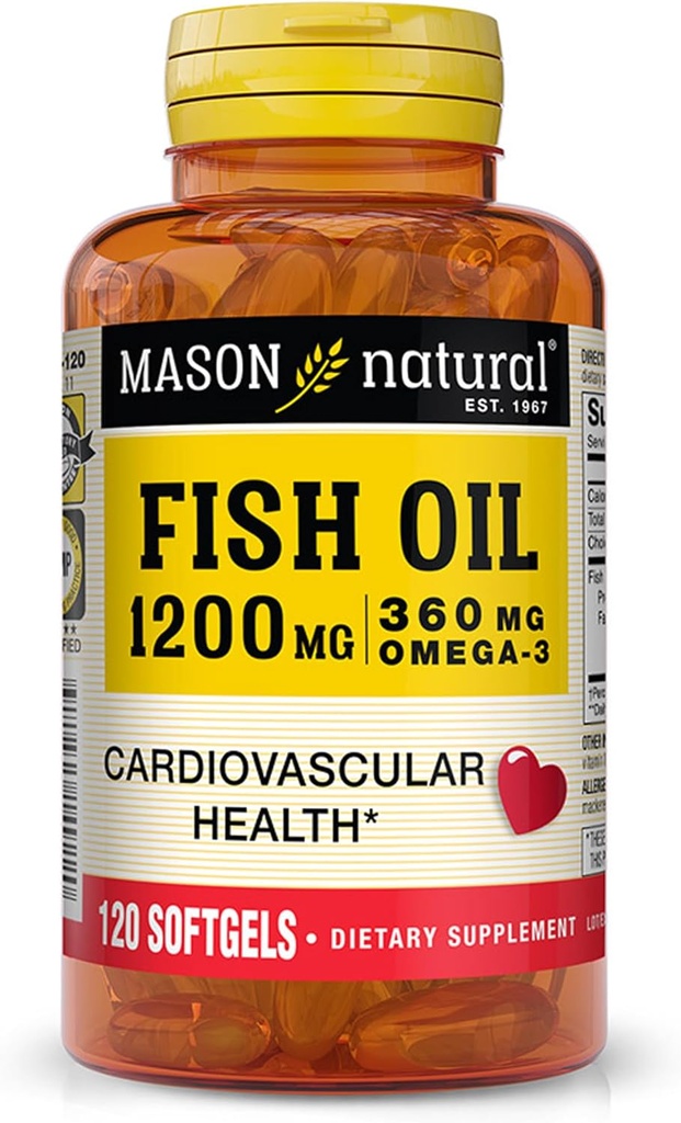 MASON NATURAL の魚油 1,200 の mg Omega-3 360 の mg - 健康な中心、サポート 循環機能、改善された心血管の健康、120 の Softgels