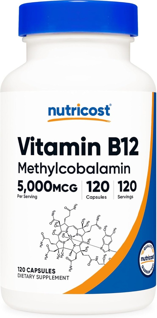 NutricostビタミンB12(メチルコバラミン)5000mcg、120カプセル - ベジタリアンキャップ、非GMO、グルテンフリーB12サプリメント