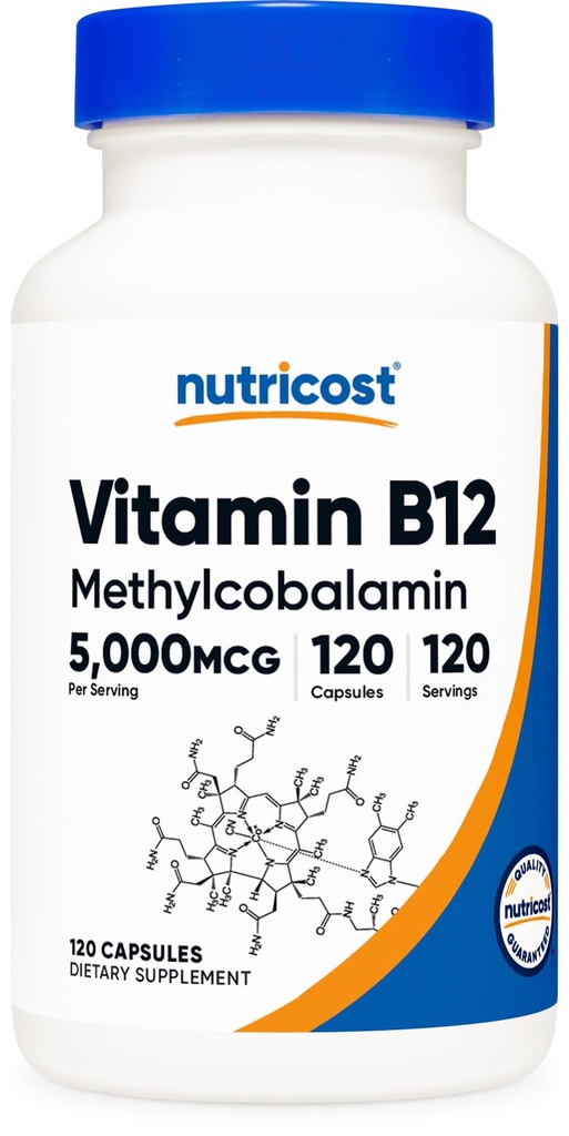 NutricostビタミンB12(メチルコバラミン)5000mcg、120カプセル - ベジタリアンキャップ、非GMO、グルテンフリーB12サプリメント