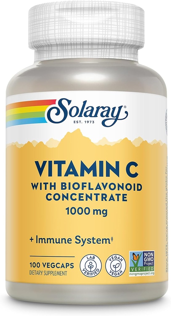 ソラレイビタミンC 1000mgとBioflavonoids濃縮 - ビタミンCカプセルとローズヒップとアセローラチェリー - 抗酸化剤、心の健康と免疫サポートサプリメント、ビーガン、非GMO、100サービング