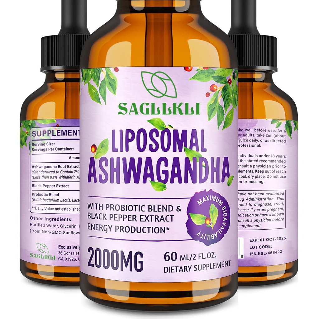 Liposomal Ashwagandhaの液体は2000mg、Ashwagandhaの根のエキスの補足(7%のwithanolides)を焦点、Cognition及びエネルギーのためのプロバイオティクス- 2 FL.OZ (1本のびん)落とします