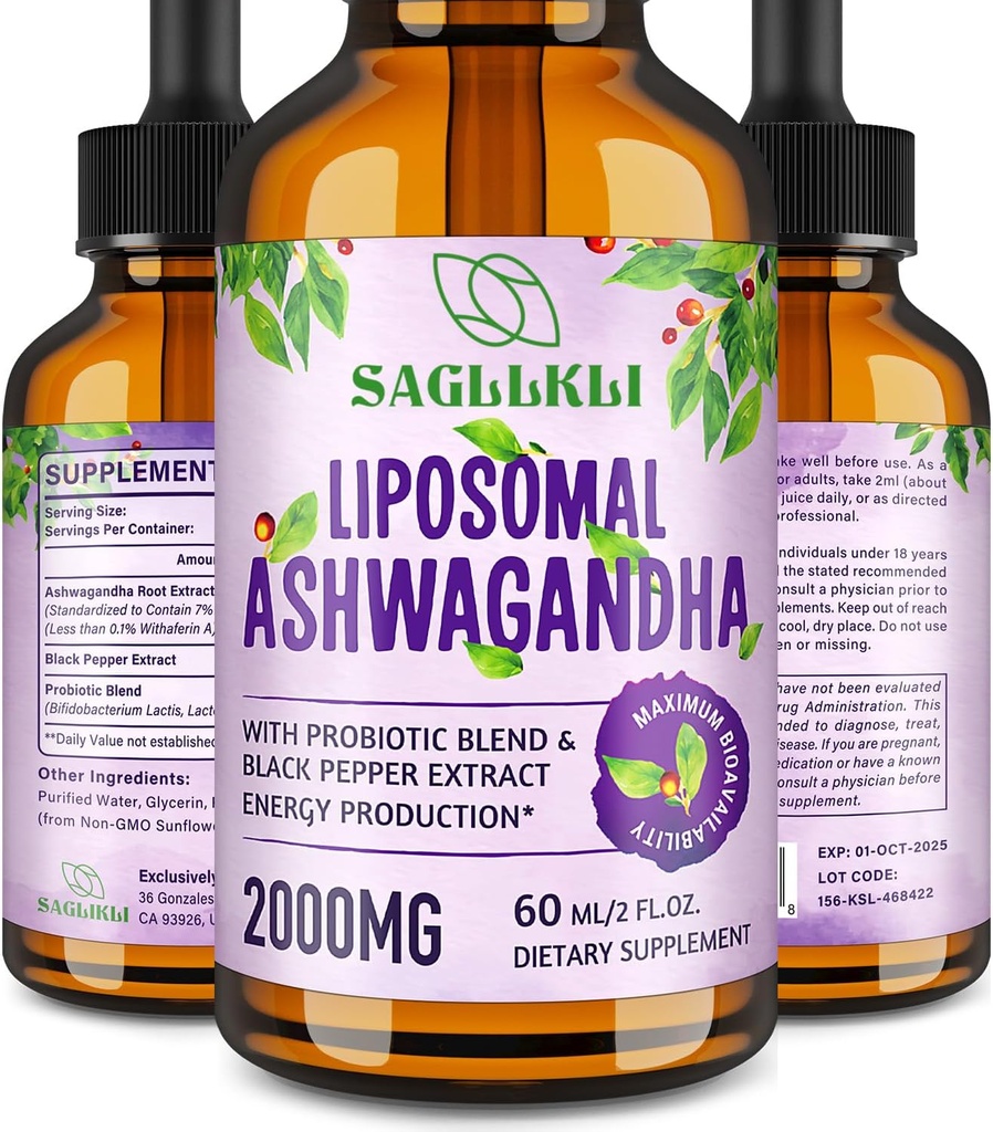 Liposomal Ashwagandhaの液体は2000mg、Ashwagandhaの根のエキスの補足(7%のwithanolides)を焦点、Cognition及びエネルギーのためのプロバイオティクス- 2 FL.OZ (1本のびん)落とします