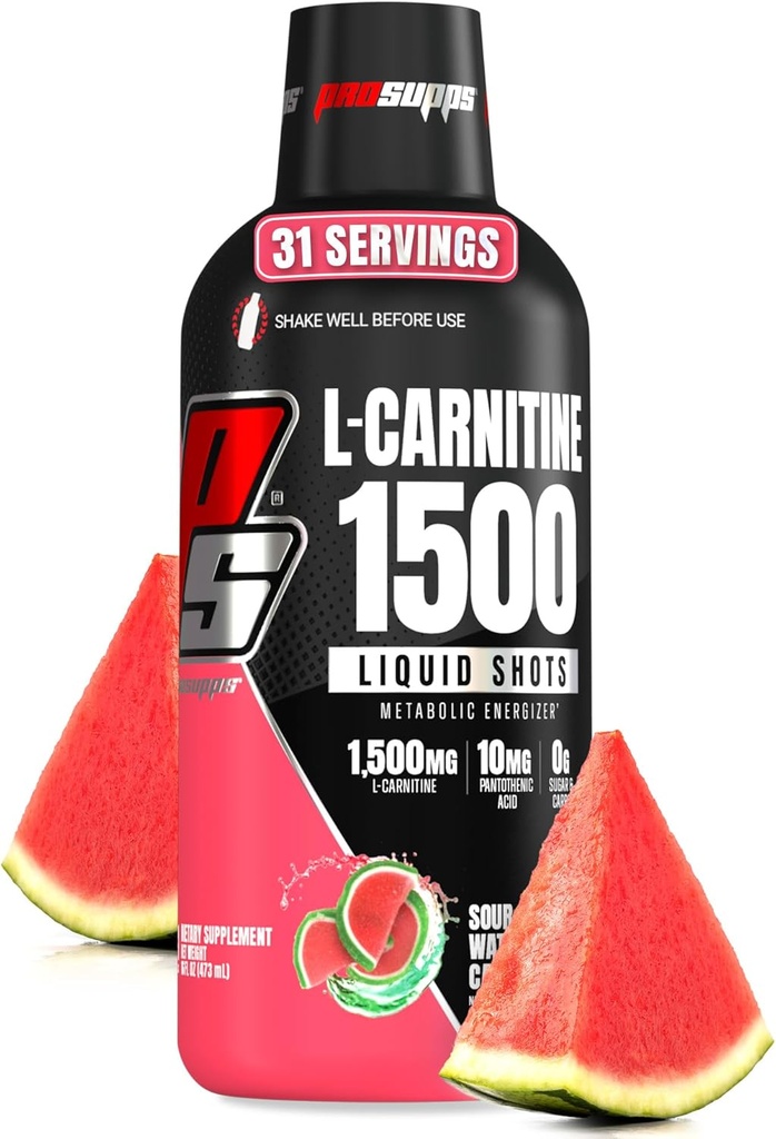 PROSUPPS L-カルニチン液体1500、男性と女性のための興奮剤フリー液体ショット - エネルギー、パフォーマンス、筋肉の回復のためのクリーンプレワークアウトドリンク - 砂糖なし、炭水化物なし - 31 サービング、スイカキャンディ