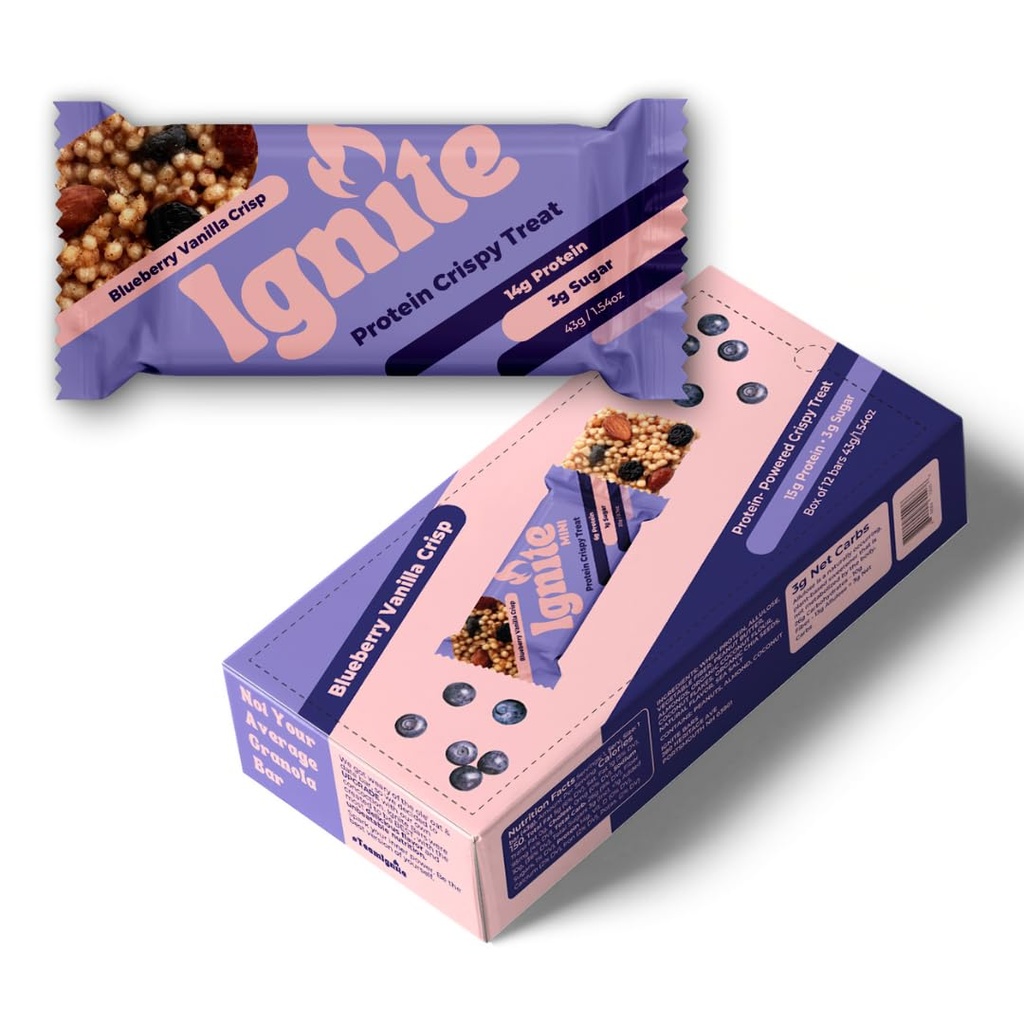 イグナイトバークリスピーケトライストリート - ハイプロテイン、低砂糖、低炭水化物スナック - ヘルシーな大人(ブルーベリーバニラアーモンド)のための無料のフードとファイバーフレンドリーなバーをギルト